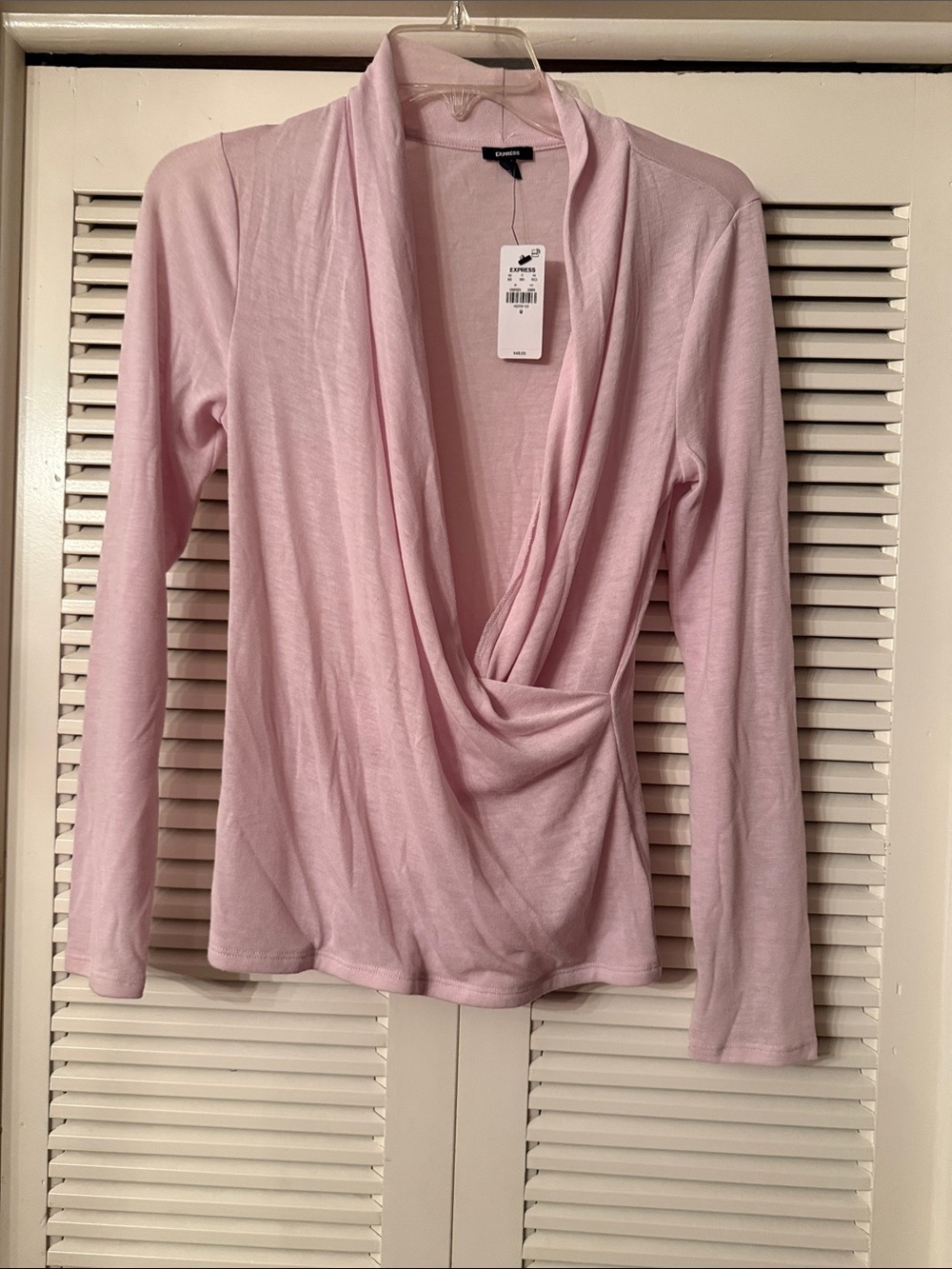 Express Womens Pink Draped Long-Sleeve Top